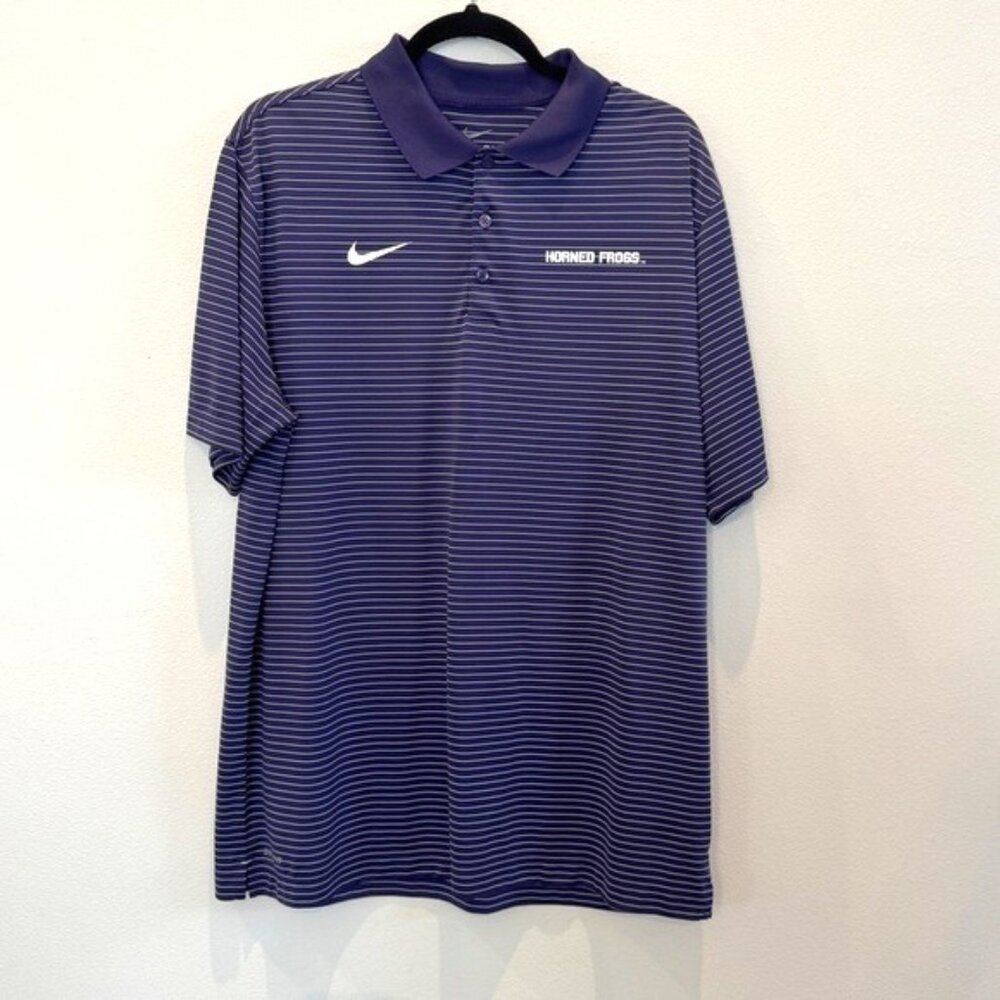 Nike Dri-FIT TCU Horned Frogs Polo Shirt Purple Striped Men’s Large